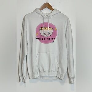 White Hoodie with Cute Miso Soup Graphic